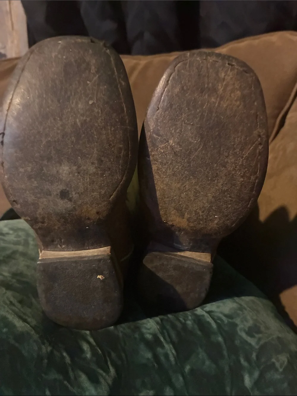 Ariat Olive Suede Western Boots with Brown Cross Accents